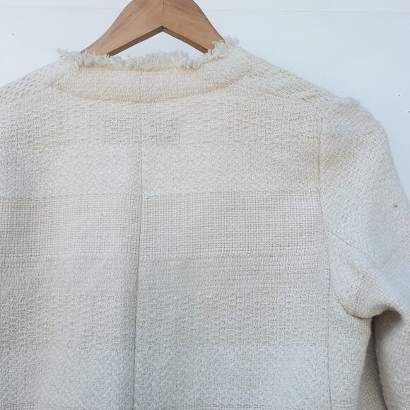 Zara Outerwear Cotton Wool Knit Open Long Cardigan Sweater Cream XS Small - Picture 6 of 9